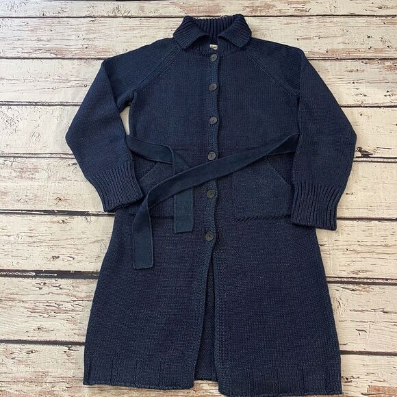 Margaret O'Leary Blue Cardigan Sweater Coat Collared Knit Womens Size‎ 1 - Picture 1 of 12